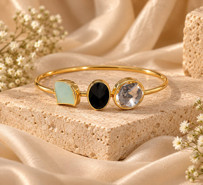 Tricolour Gemstone Gold Cuff