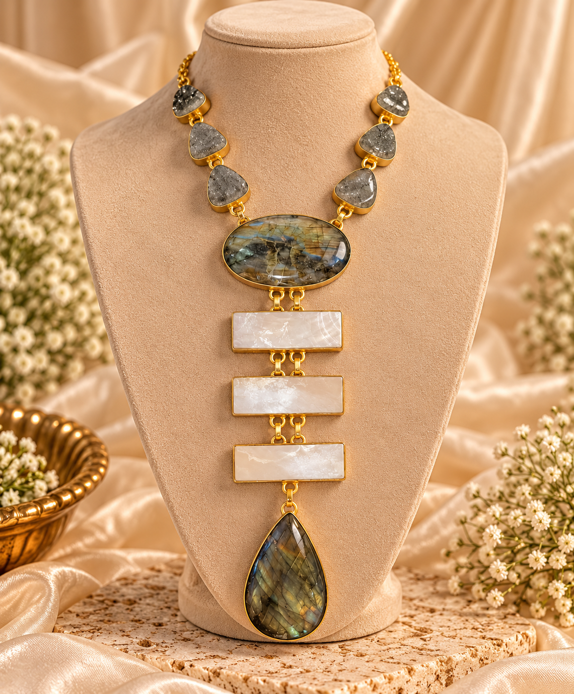 Labradorite Pearl Cascade Choker