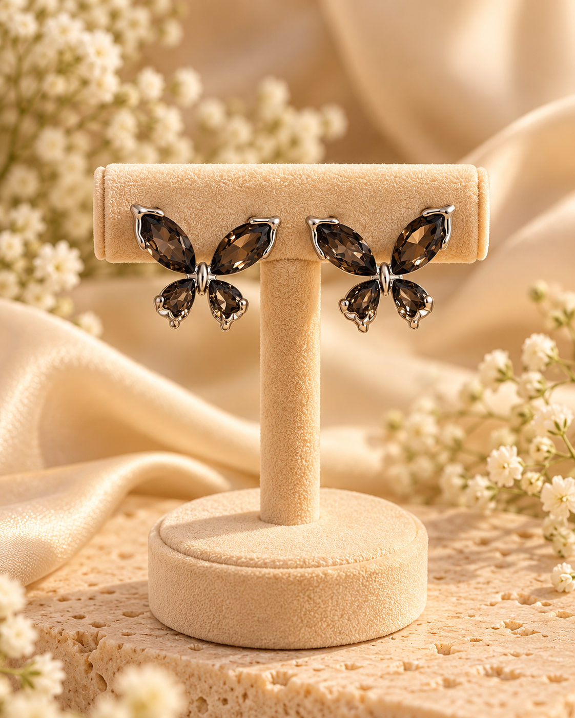 Smoky Crystal Butterfly Earrings