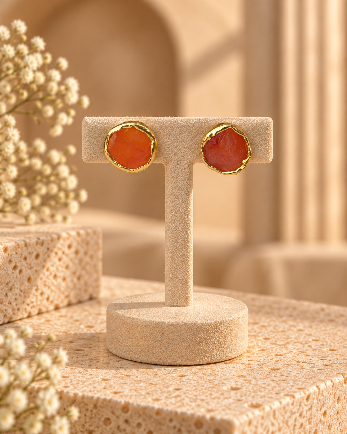 Raw Carnelian Stud Earring