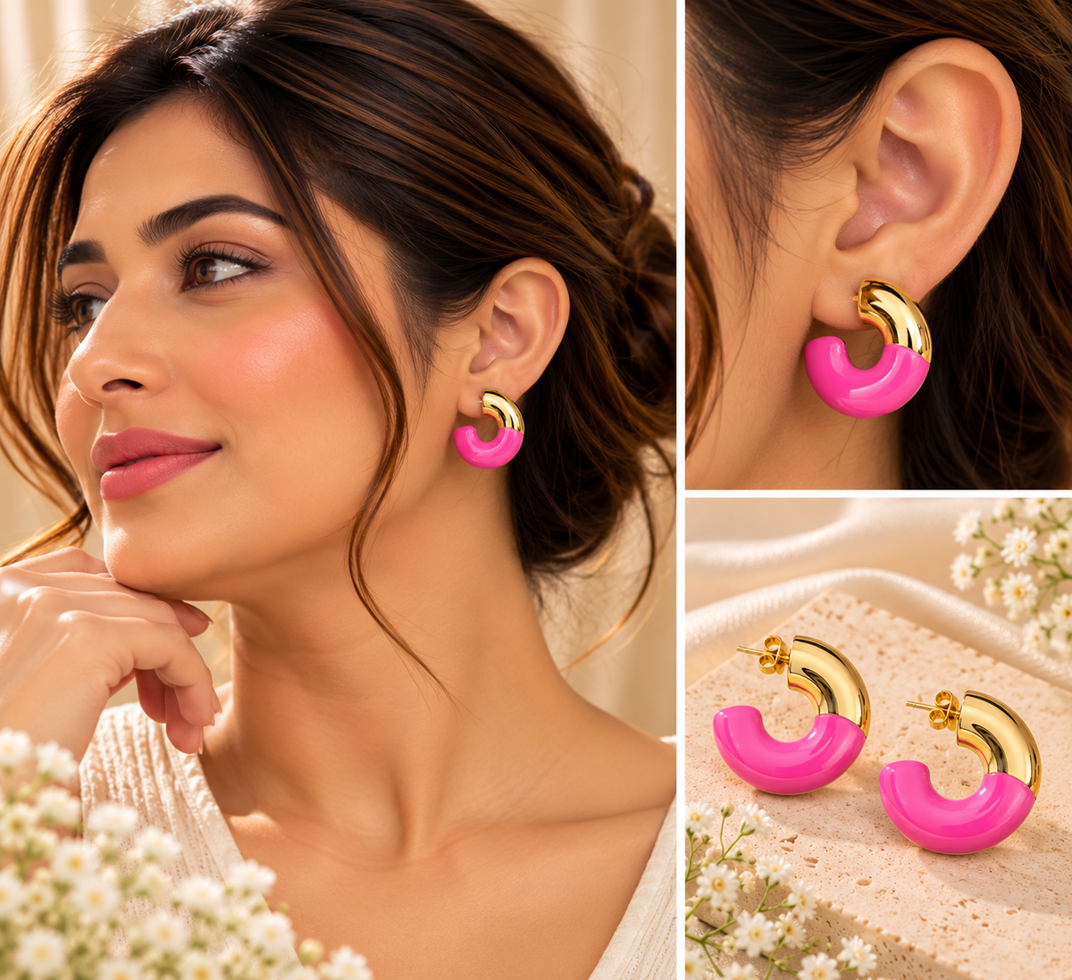 Pink Gold Hoop Earrings