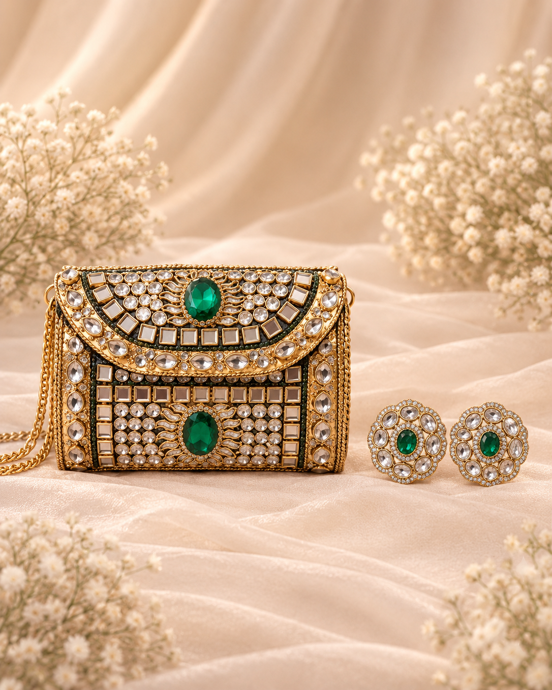 Emerald Royale Mirrorwork Clutch