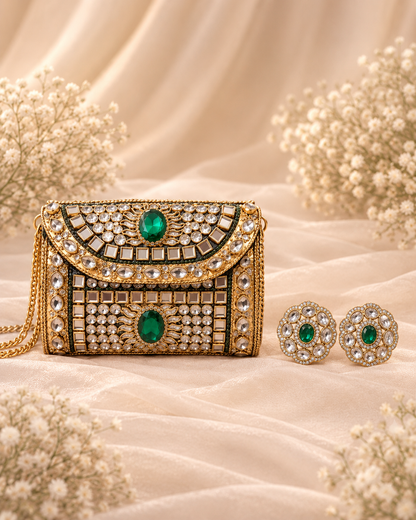 Emerald Royale Mirrorwork Clutch