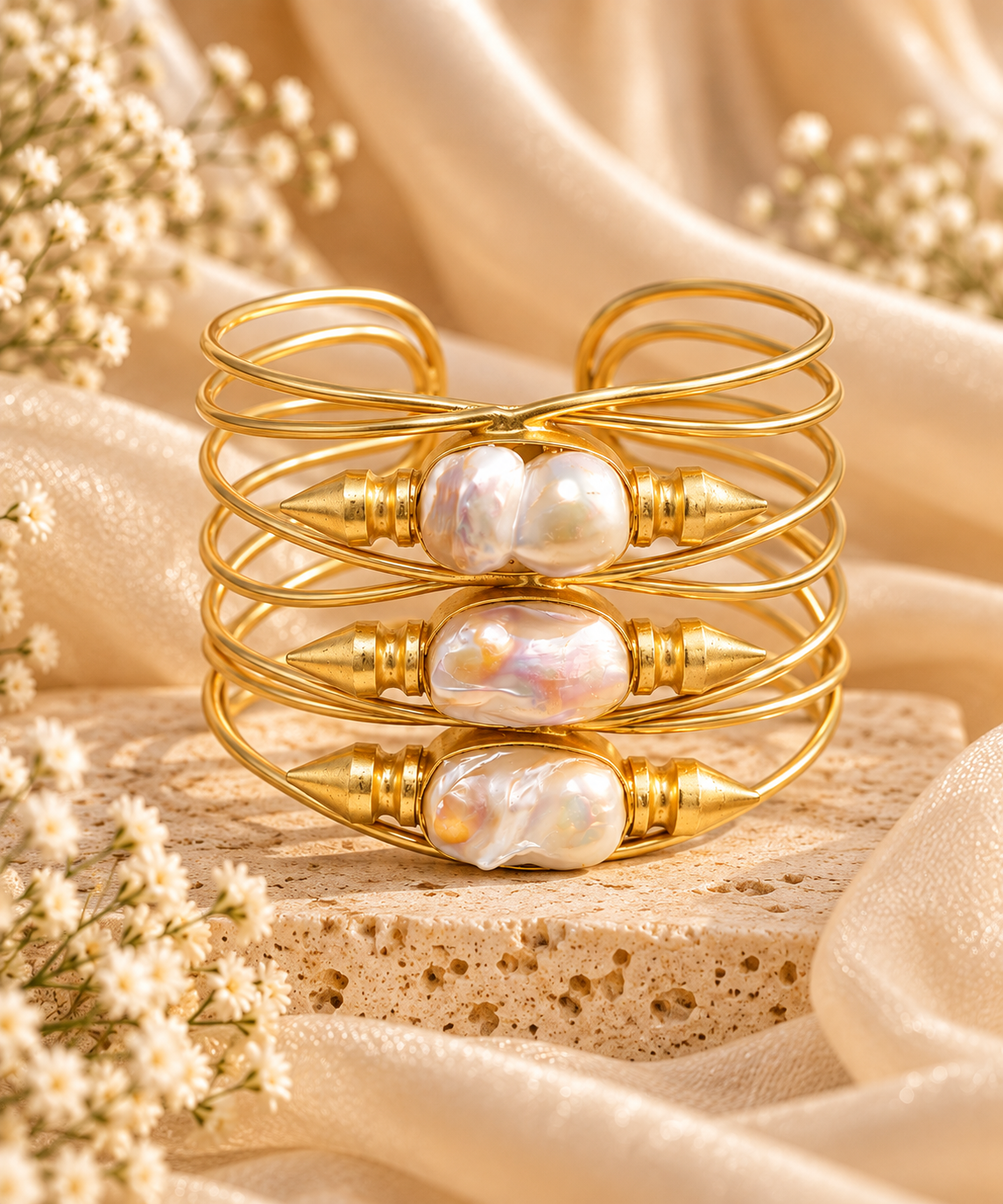 Pearl Sculptural Gold Cuff