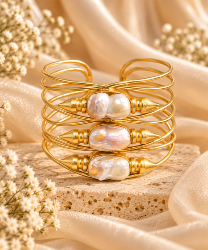 Pearl Sculptural Gold Cuff