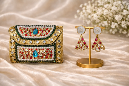 Royal Kundan Clutch & Festive Drop Earrings Set