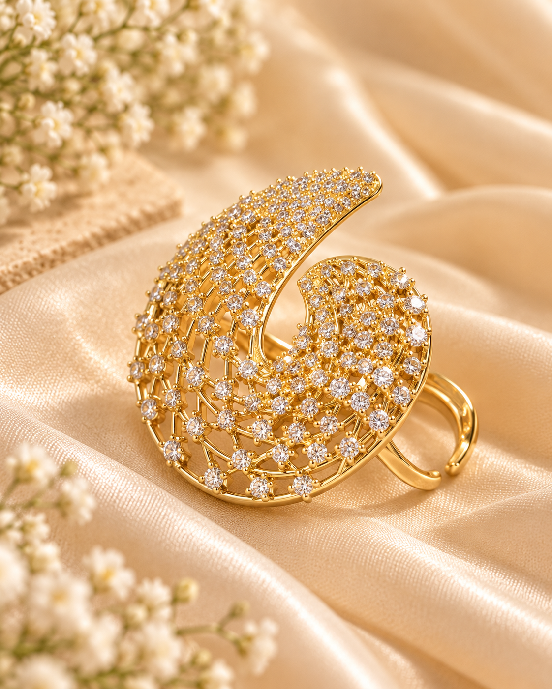 Golden Crystal Statement Ring