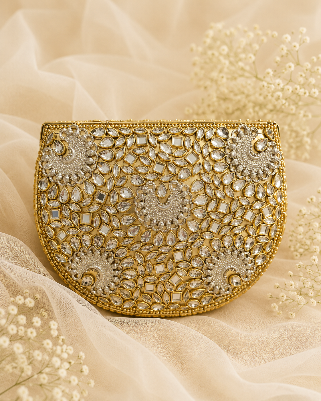 Pearl Kundan Clutch ( Medium)