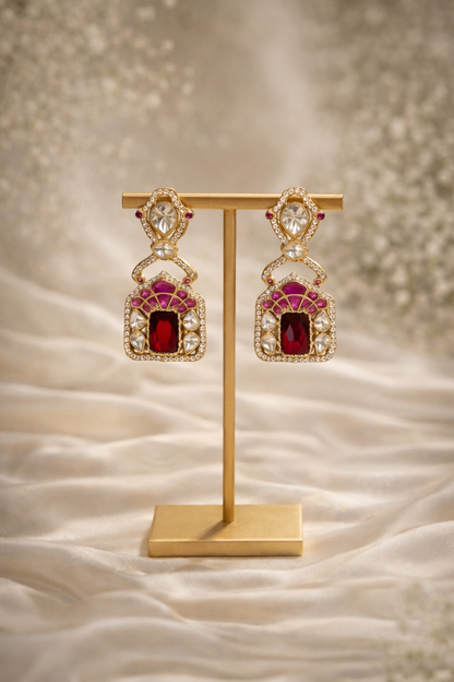 Regal Kundan Clutch & Ruby Statement Earrings Set