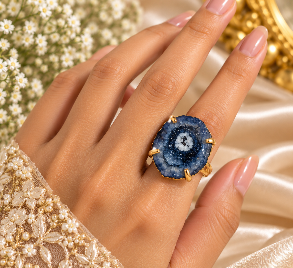 Blue Druzy Gold Ring