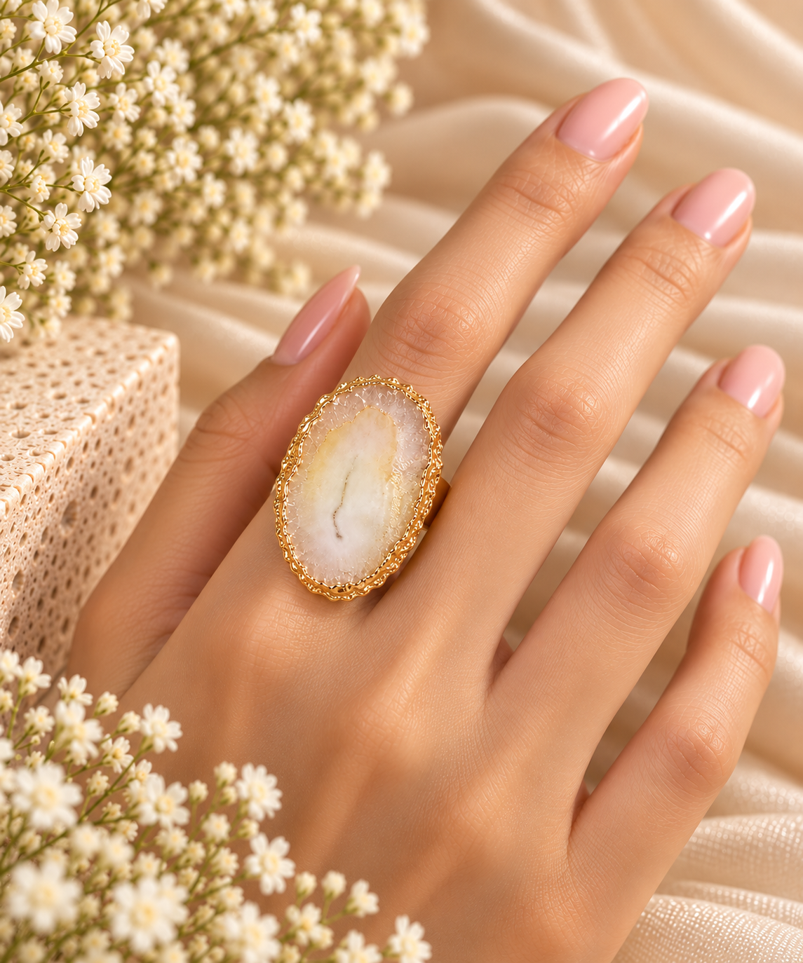 Pearl Edge Agate Ring
