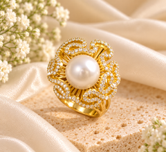 Gilded Blossom Pearl Ring