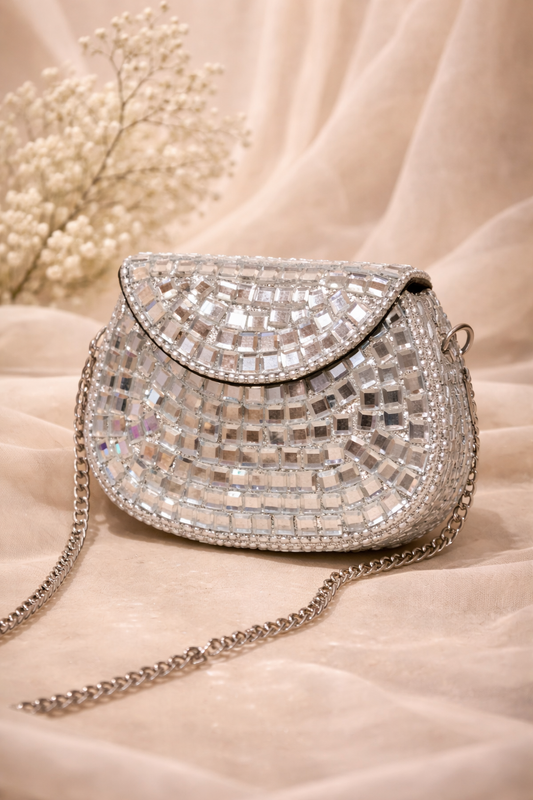 Elegant Mirror Kundan Clutch(mini)