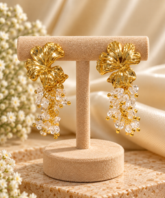 Gold Floral Crystal Tassel Earrings