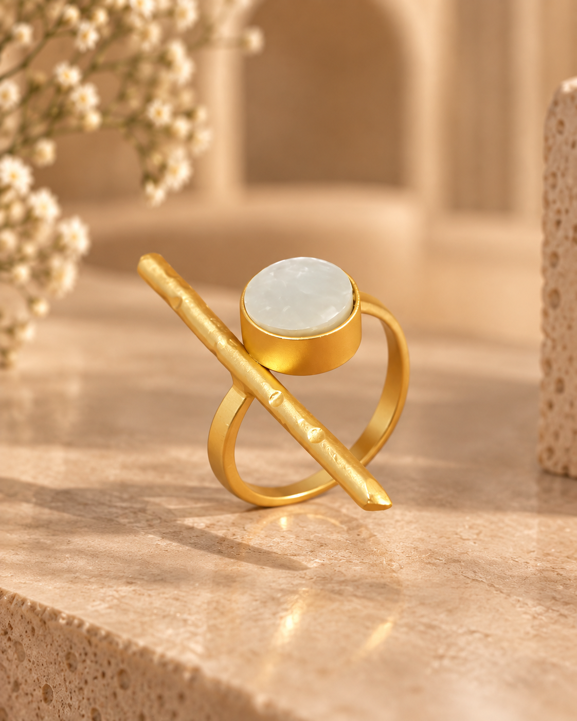 Minimalist White Moonstone Ring