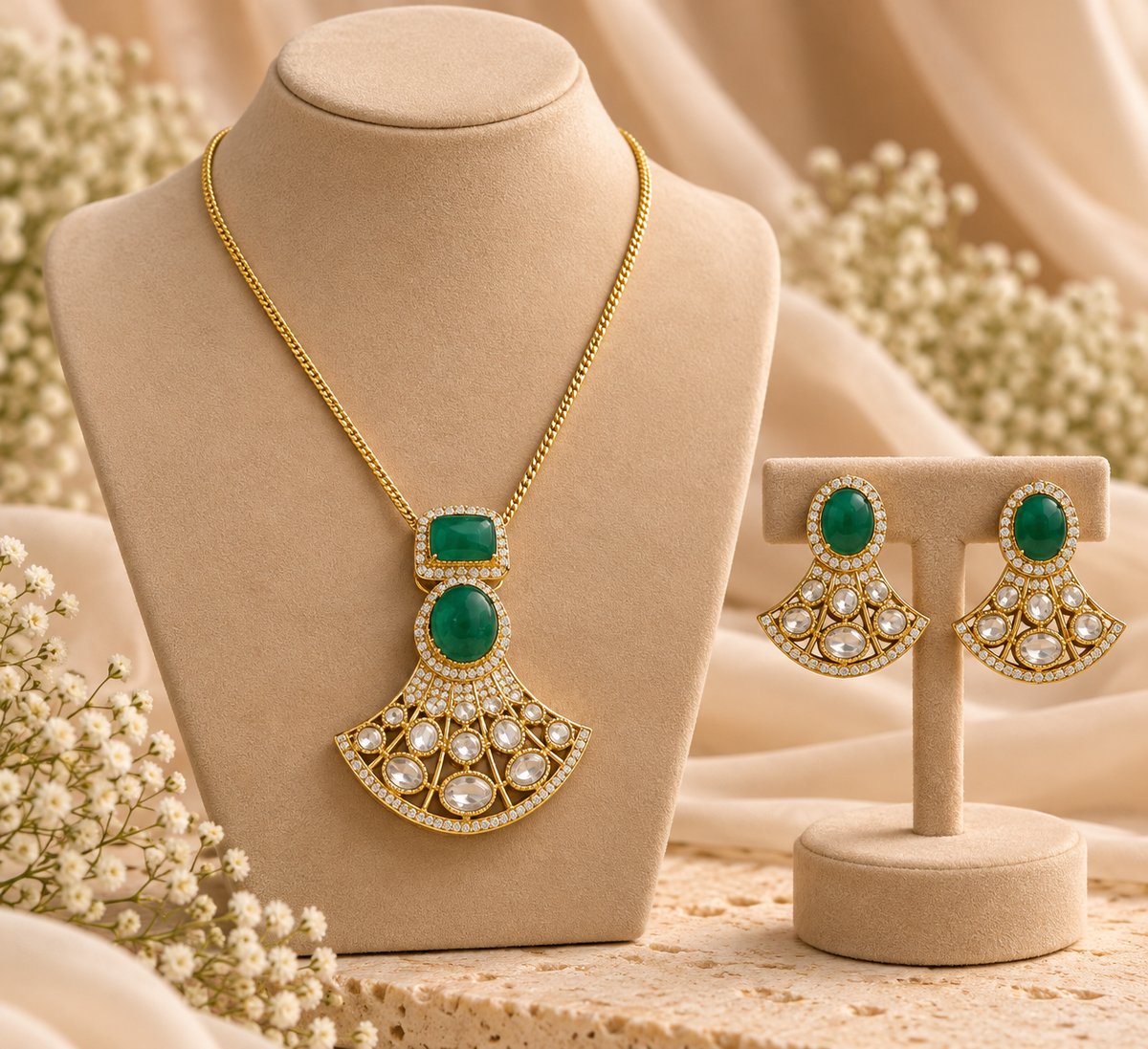 Emerald Royale Fan Pendant Set