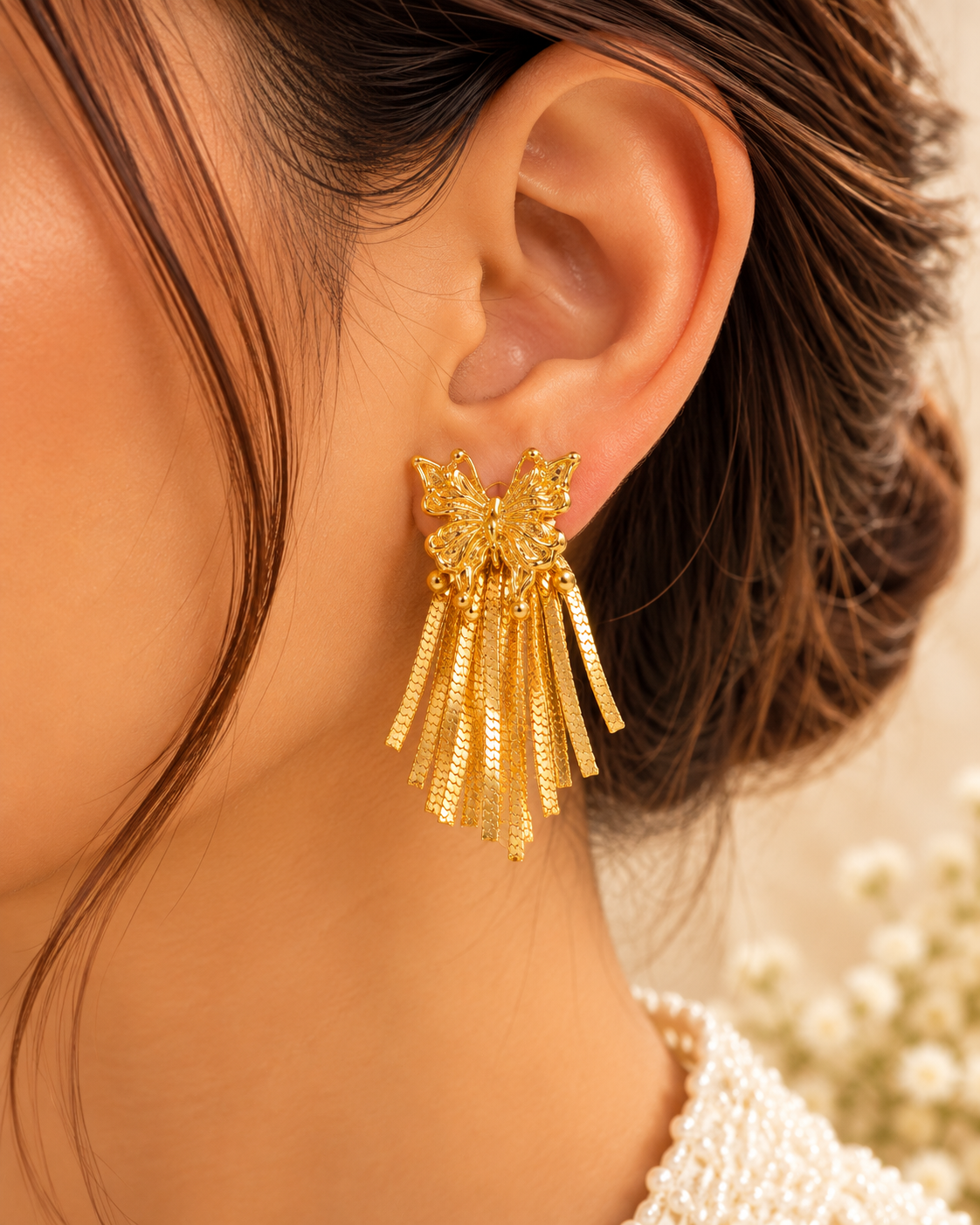 Gold Fringe Burst Stud Earrings