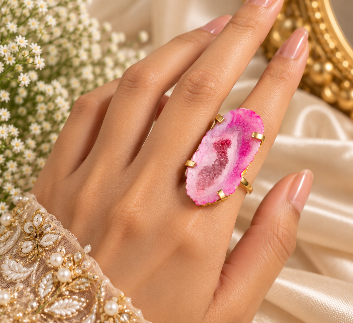 Pink Druzy Ring
