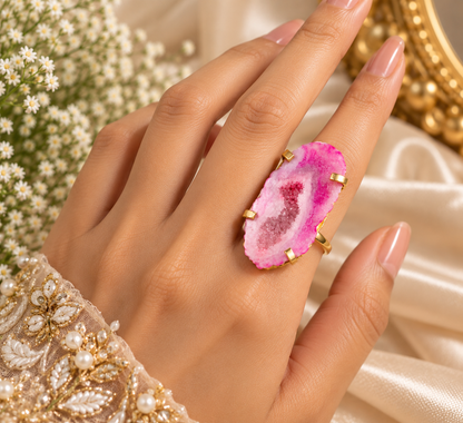 Pink Druzy Ring
