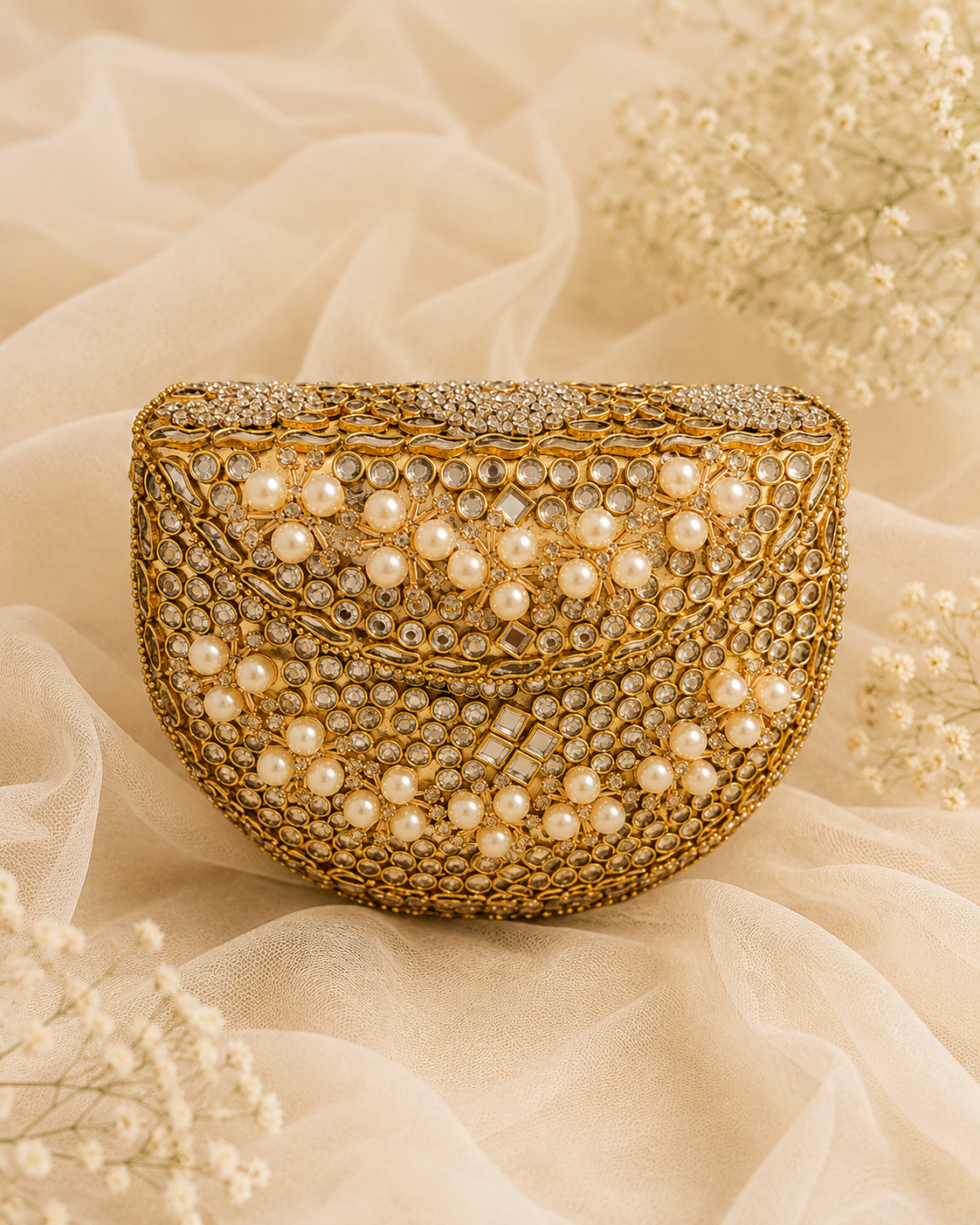 Pearl Kundan Clutch ( Medium)