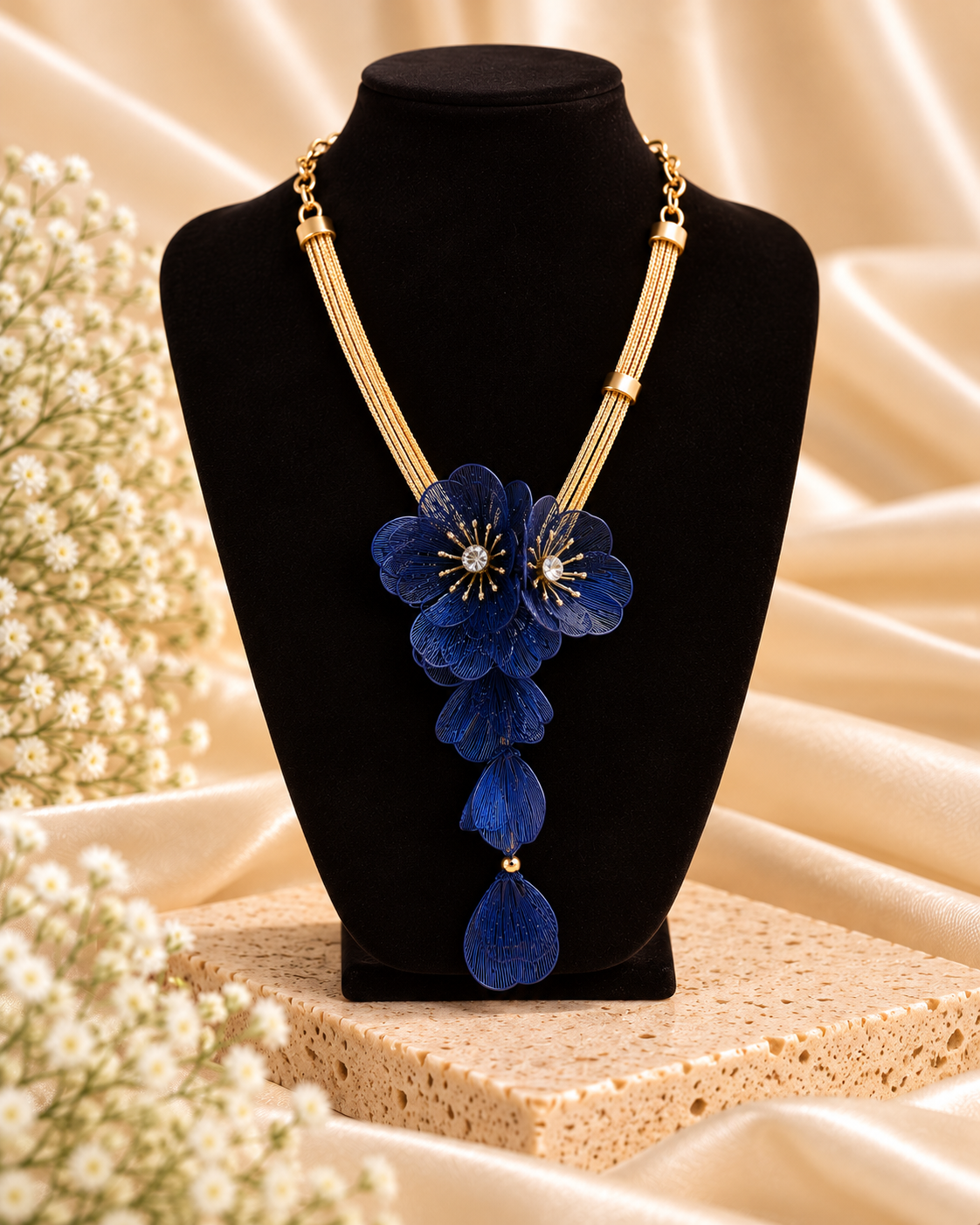 Black Floral Statement Necklace