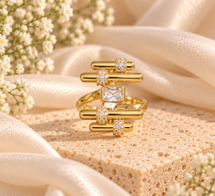 Geometric Ring with Crystal Accents