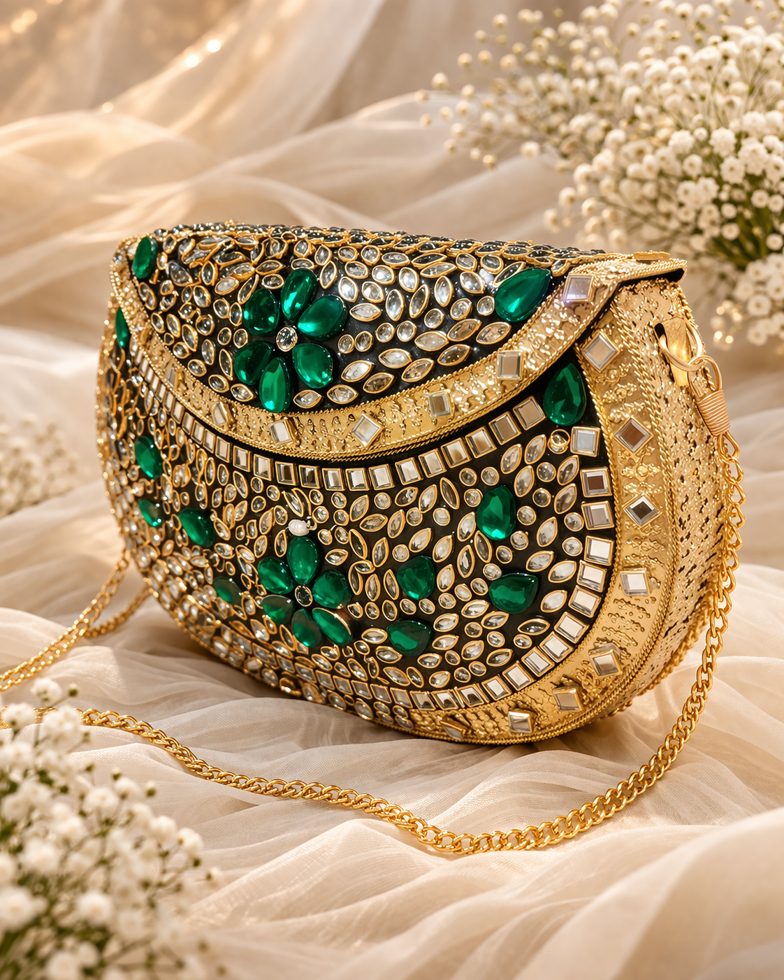Heritage Green kundan clutch (big)