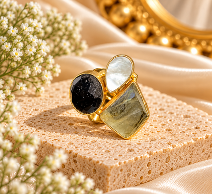 Tricolor Gemstone Statement Ring