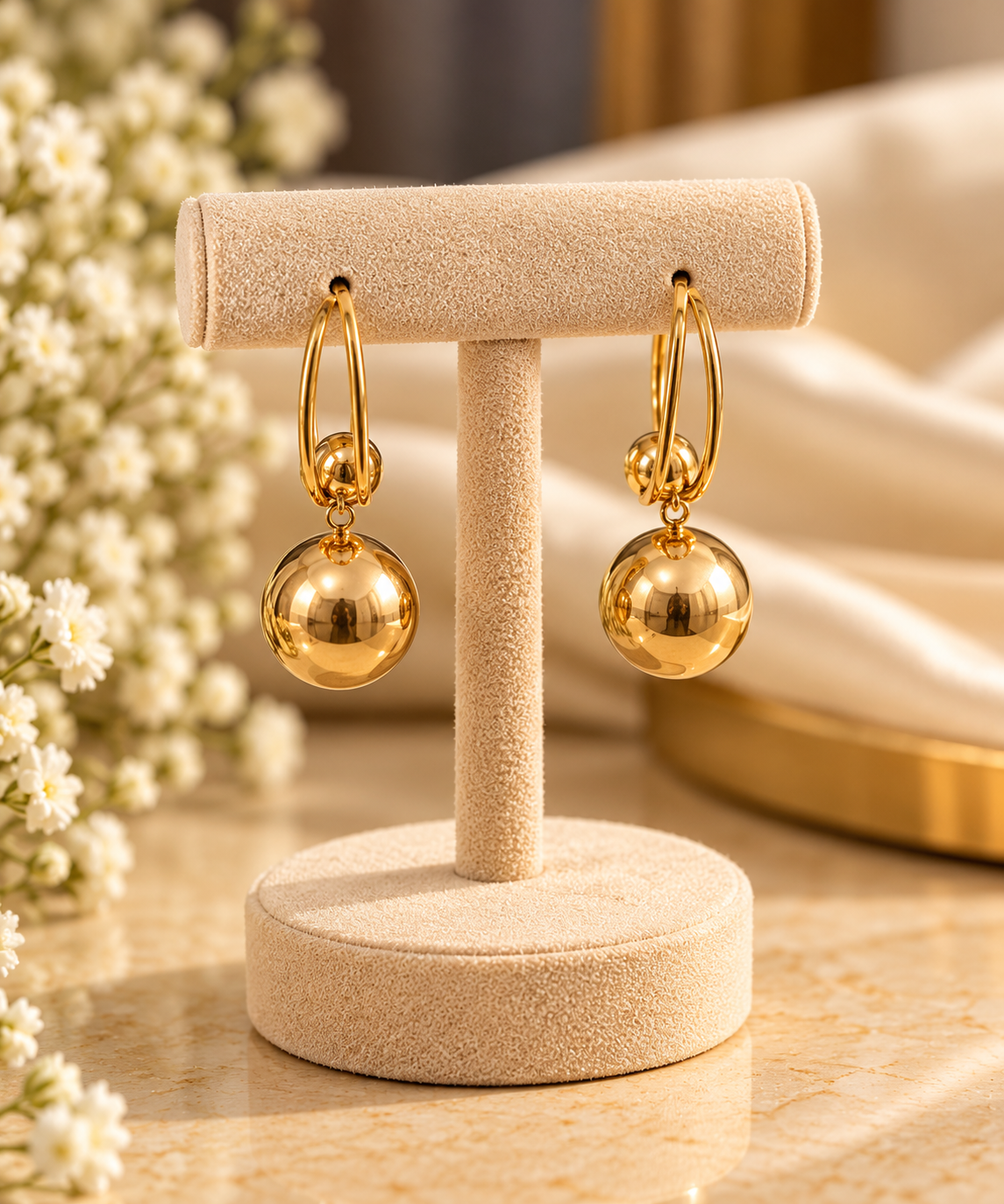Gold Ball Drop Earrings