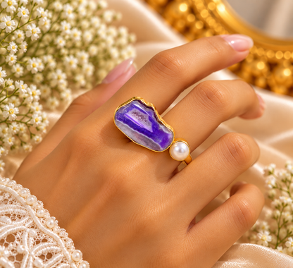 Amethyst Pearl Statement Ring