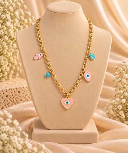 Pink Evil Eye Charm Necklace