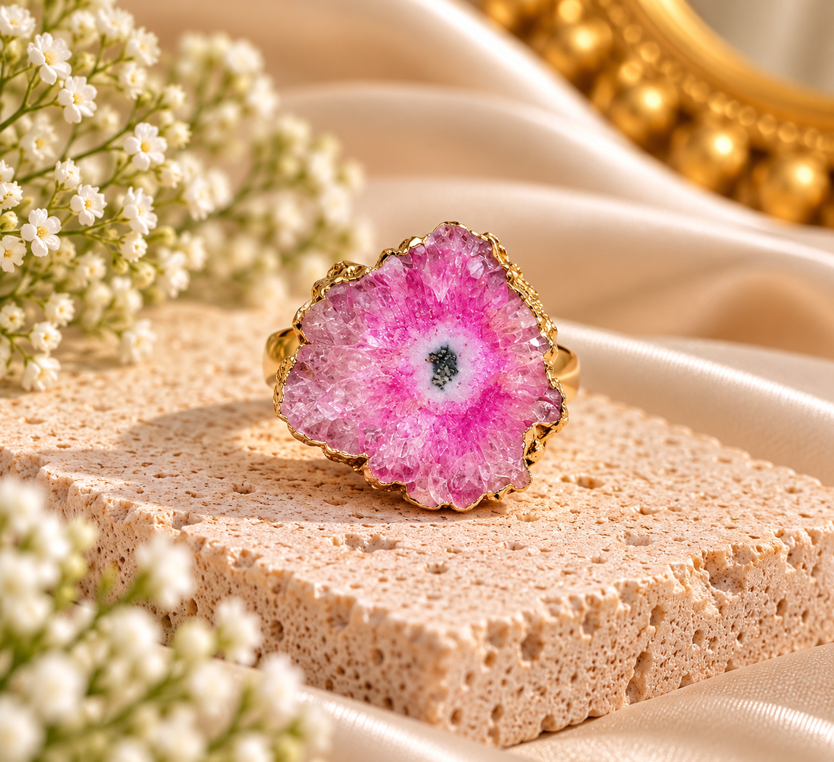 Pink Bloom Druzy Ring