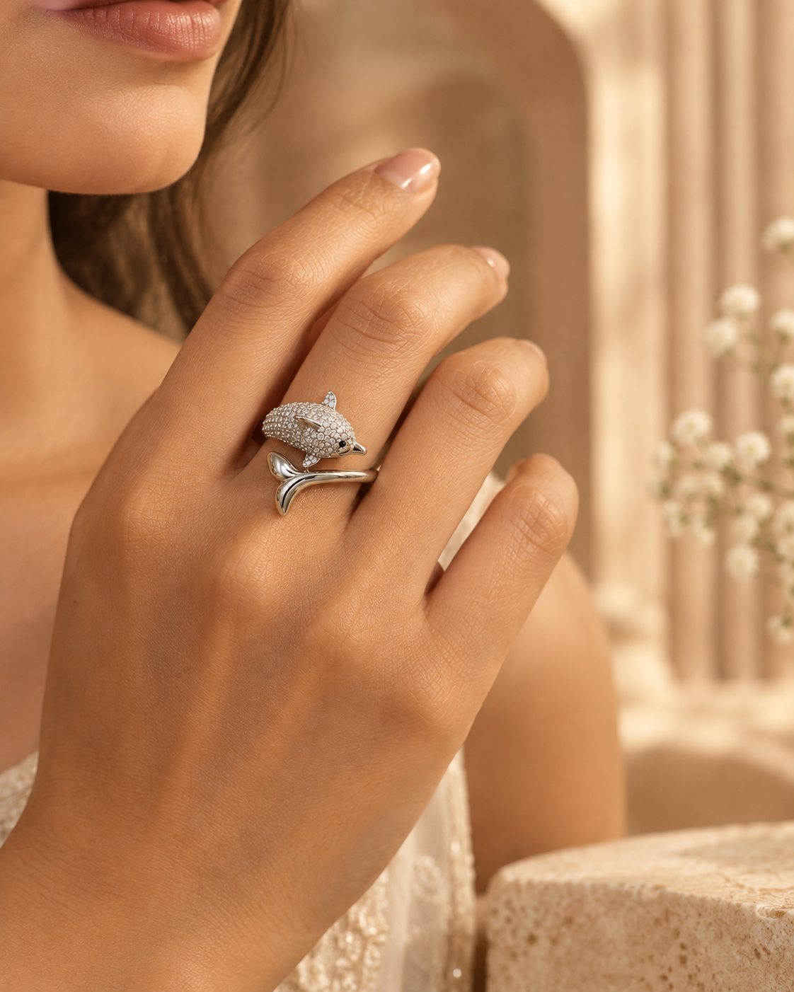 Dazzling Dolphin Tail Ring