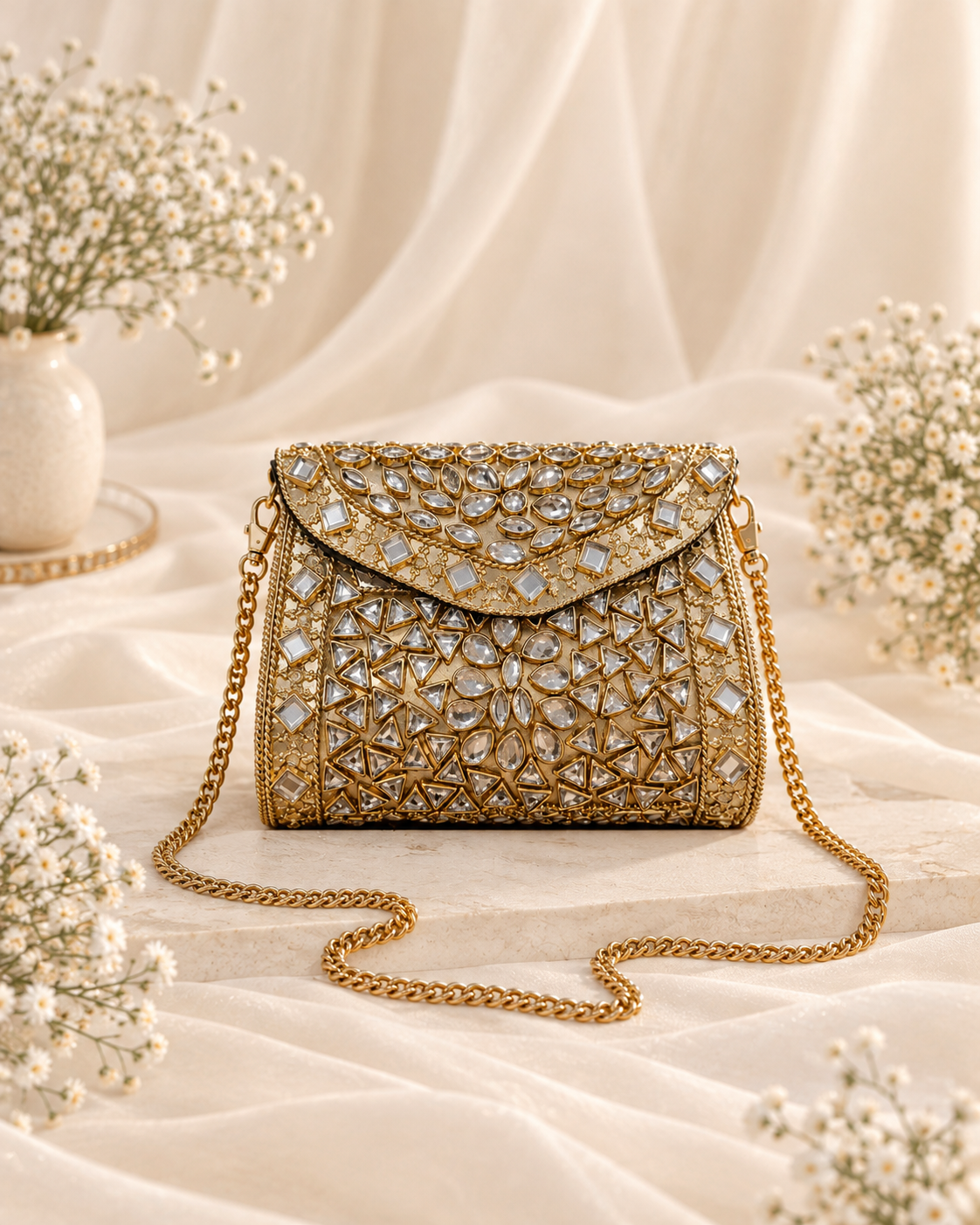 Gold Kundan Clutch( Mini )