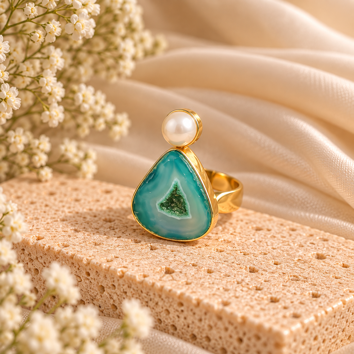 Turquoise Pearl Statement Ring
