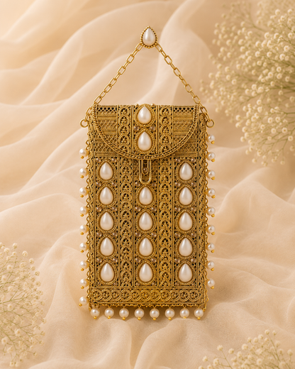 Antique Pearl Tassel Mobile Clutch
