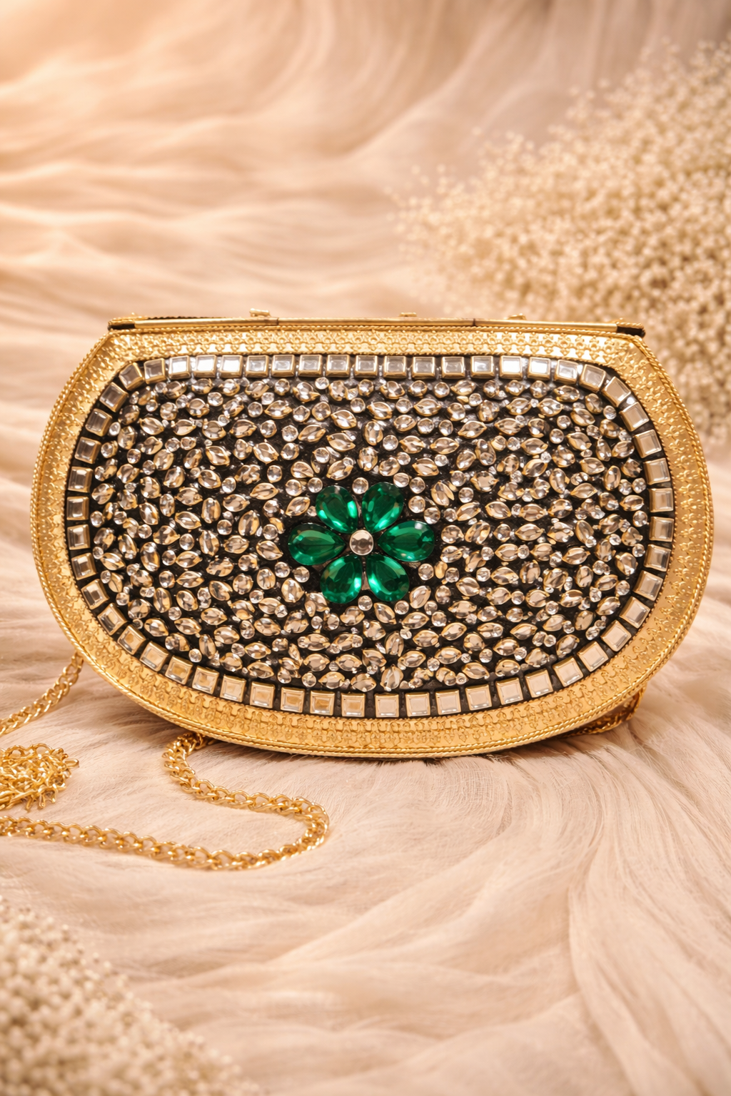 Heritage Green kundan clutch (big)