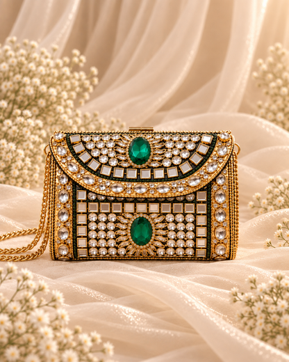 Emerald Royale Mirrorwork Clutch