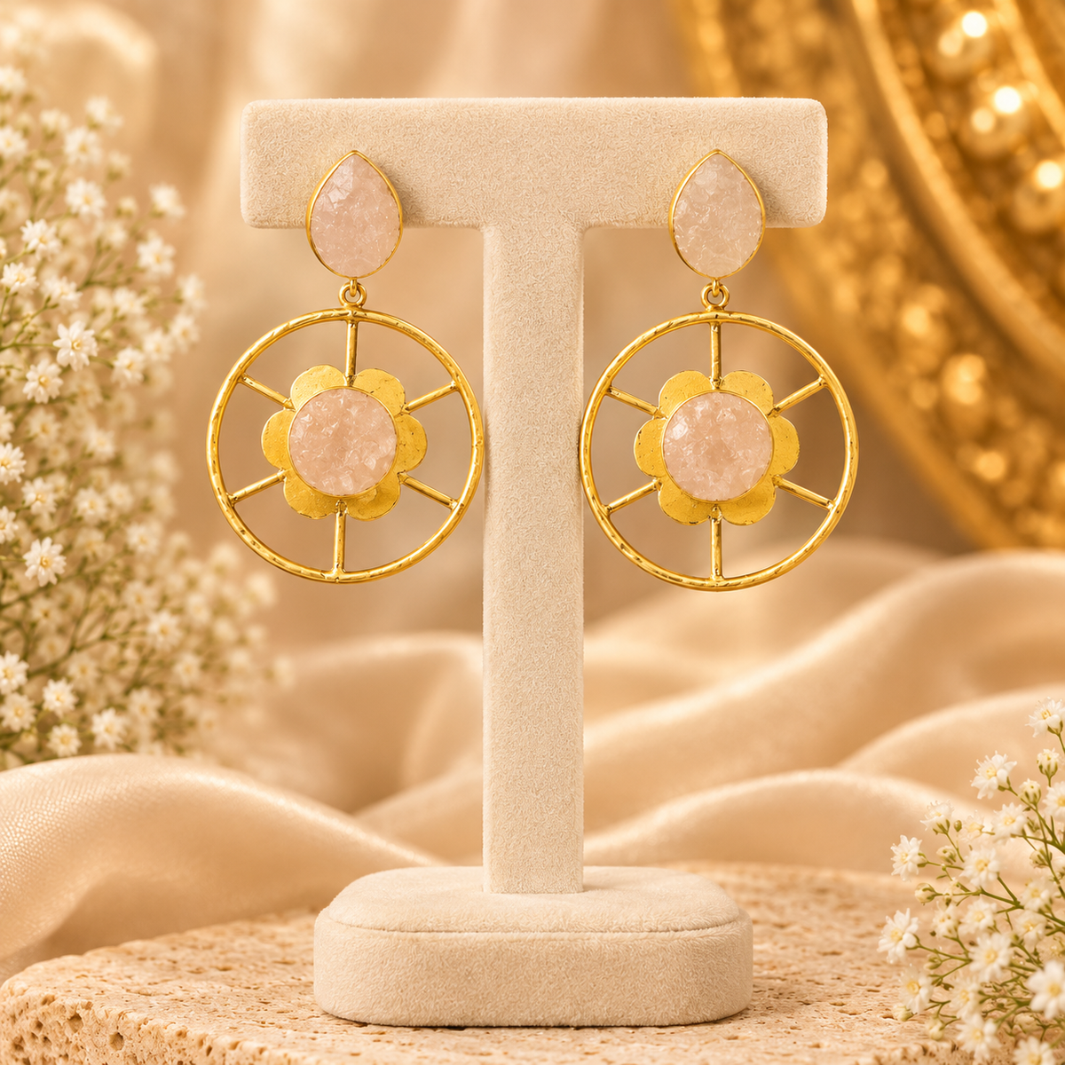 Blush Druzy Gold Earrings