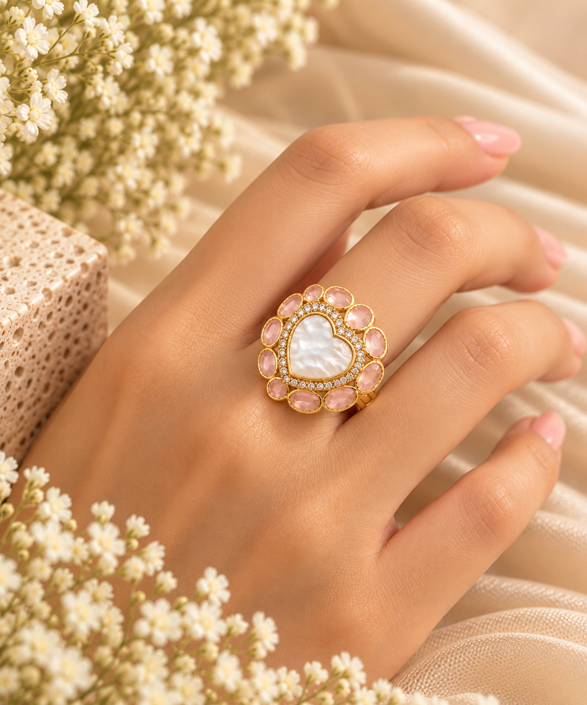 Pearl Heart Statement Ring