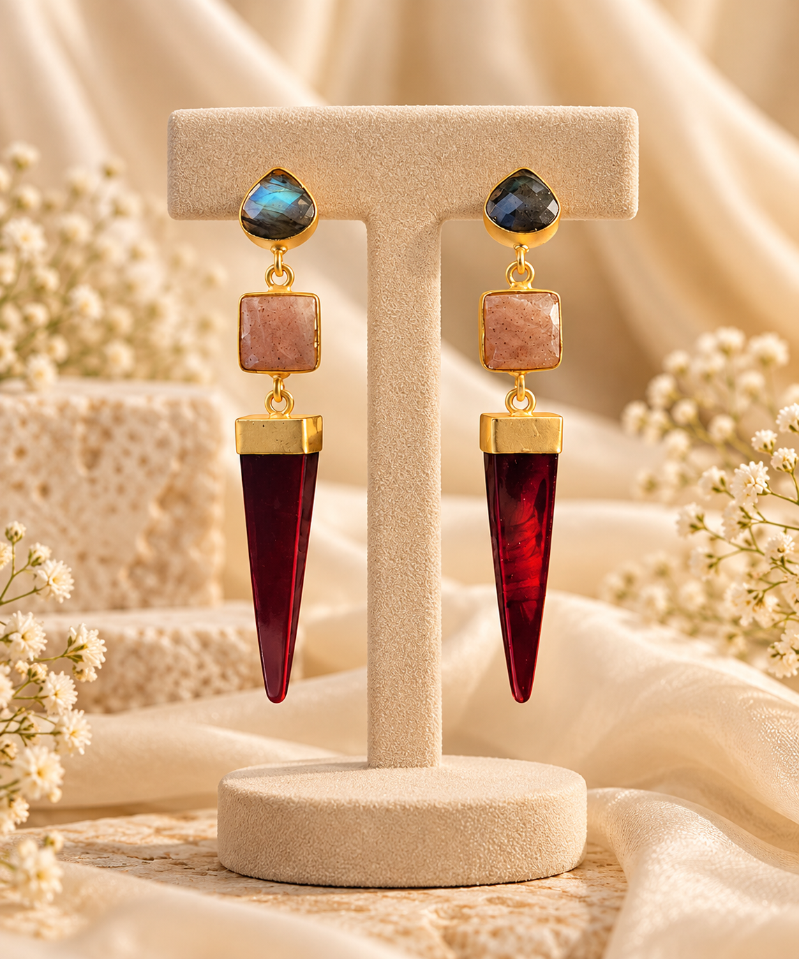 Red Pyramid Earrings