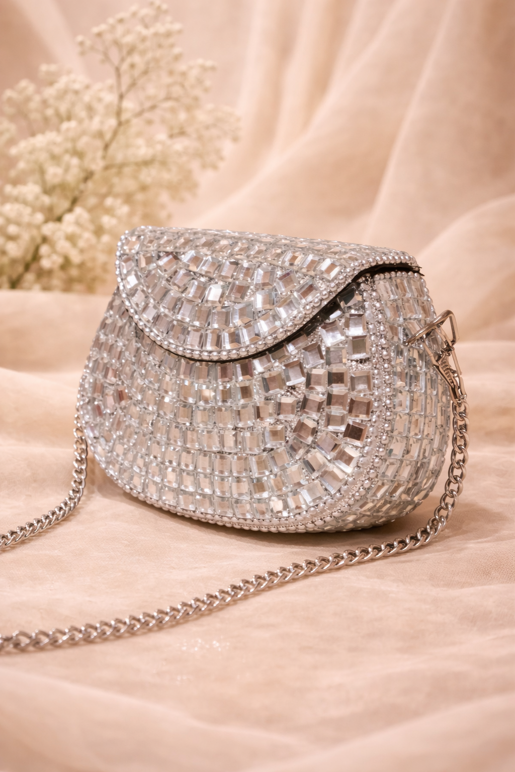 Elegant Mirror Kundan Clutch(mini)