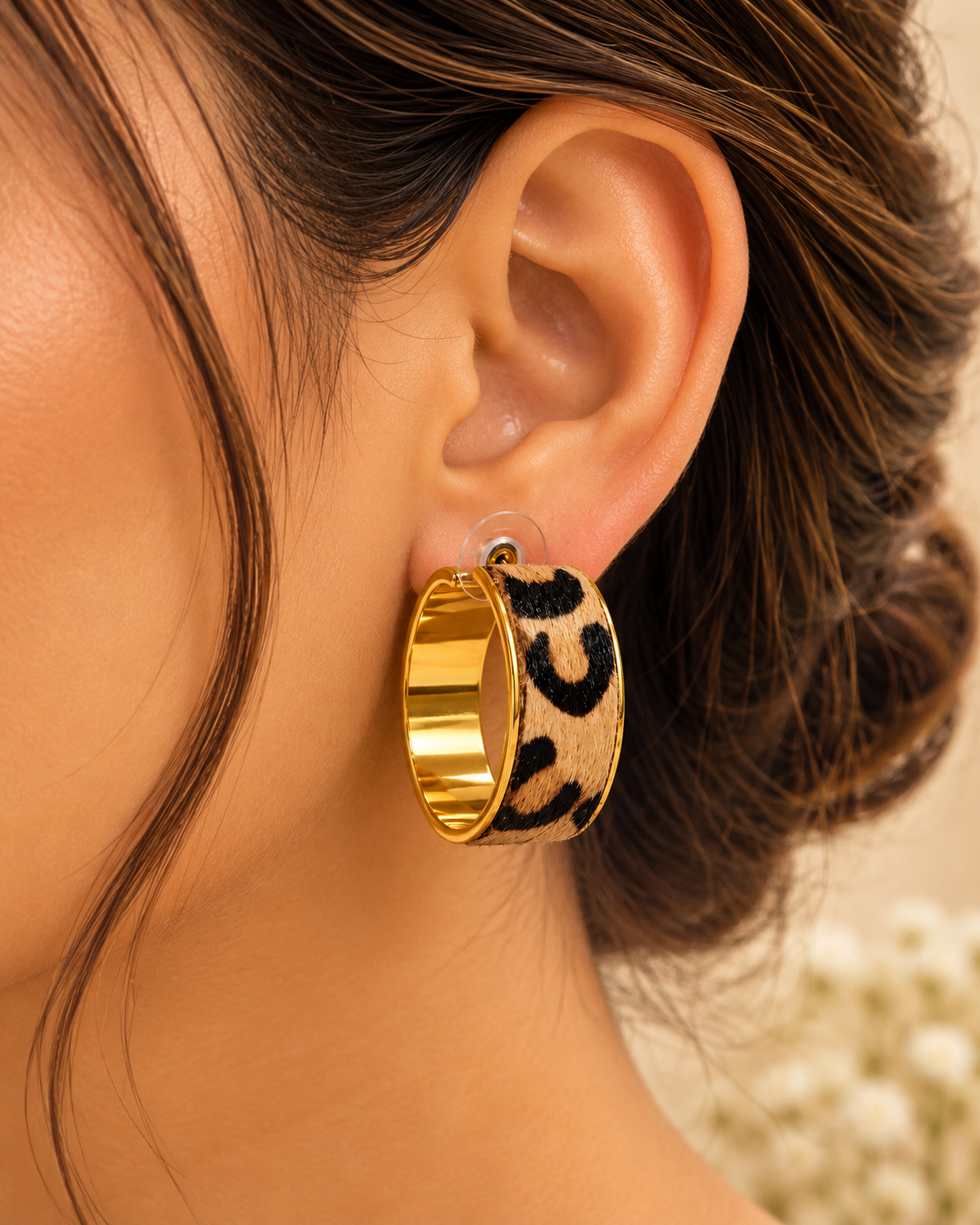 Leopard Print Gold Hoop Earrings