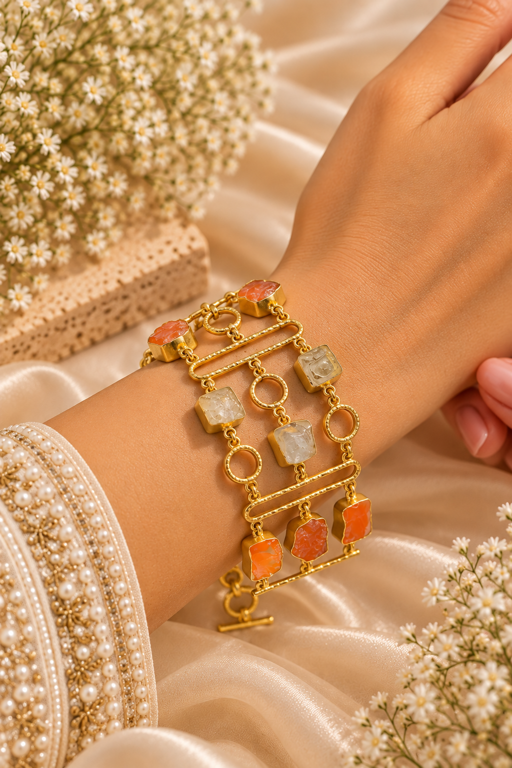 Coral Stone Statement Bracelet