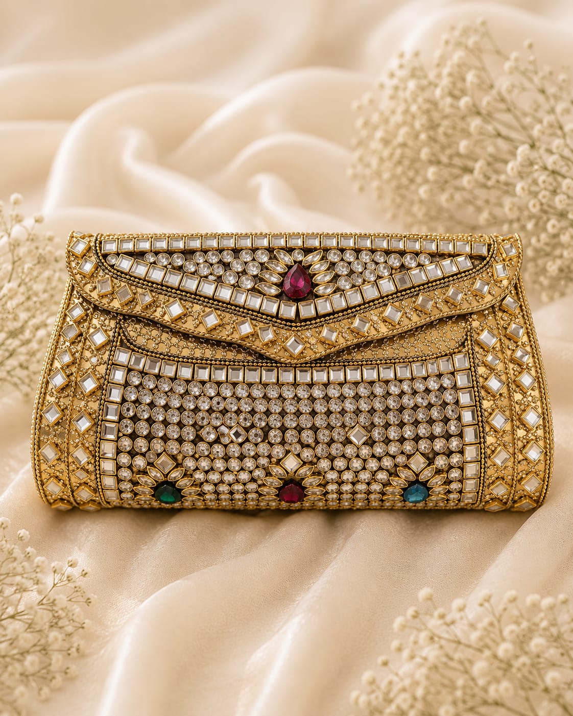 Multicolor Kundan Clutch ( Big)