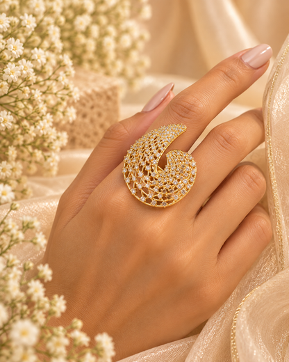 Golden Crystal Statement Ring