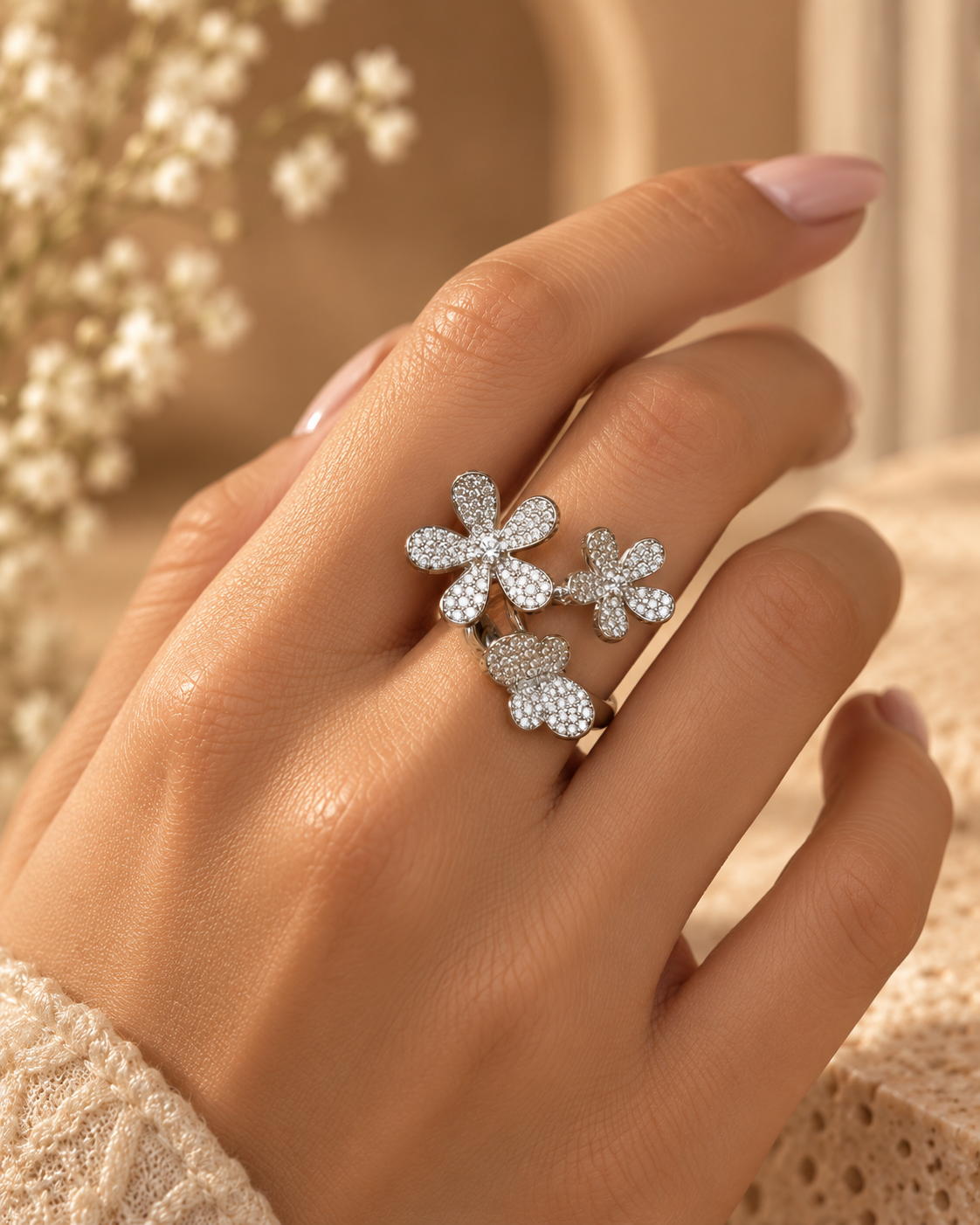 Floral Crystal Bloom Ring