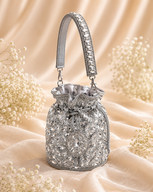 Mini Silver Crystal Potli Bag